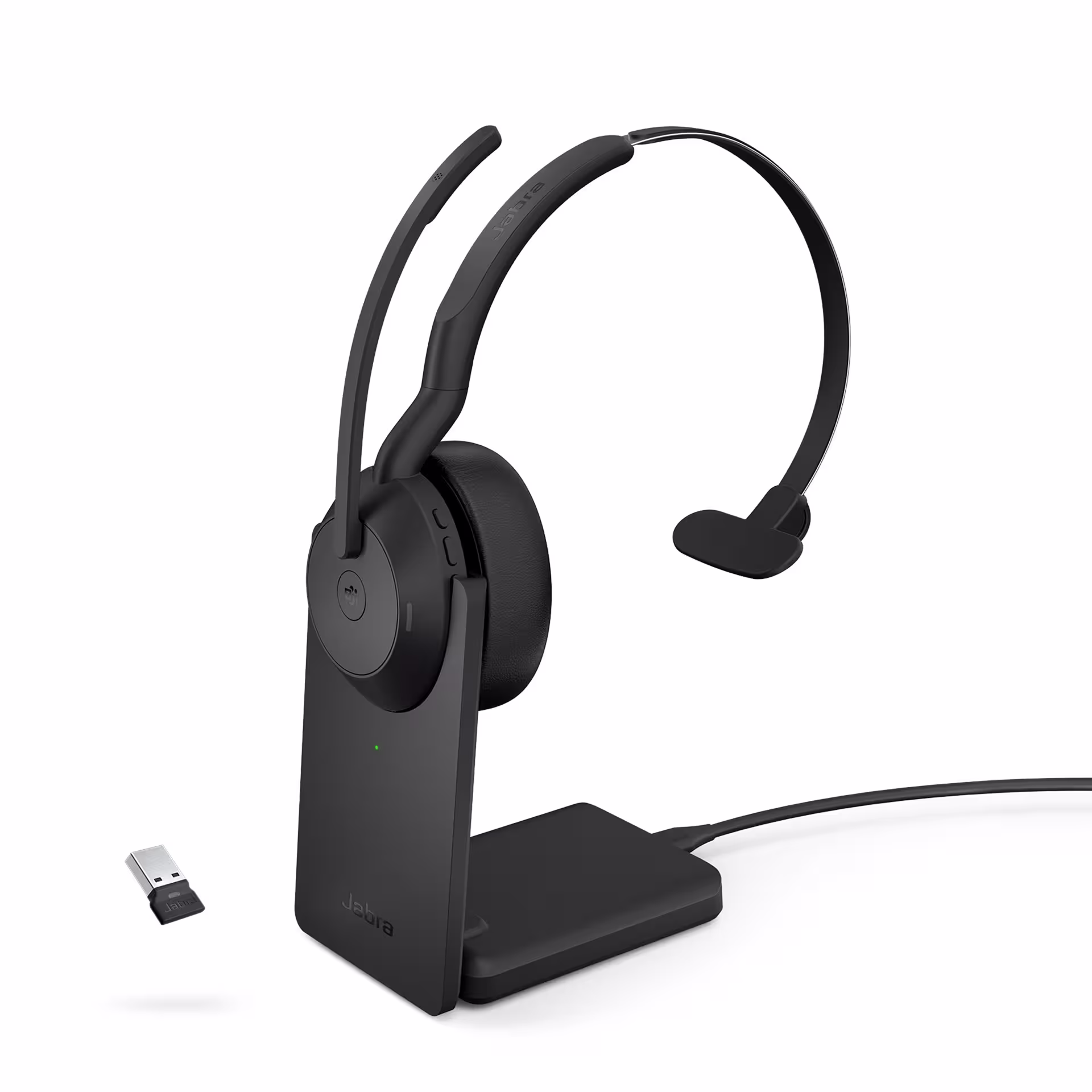Jabra Evolve2 55 Stand Link380/390a MS Mono Bluetooth ANC Headset inkl. Ladestation & Link380/390a USB-A Bluetooth Dongle für MS Teams