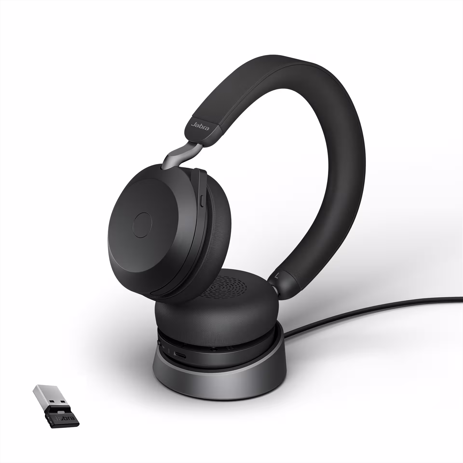 Jabra Evolve2 75 Stand Link380/390a UC Stereo ANC Black Bluetooth NC Headset inkl. Stand & Link 380/390a USB-A UC BT Dongle