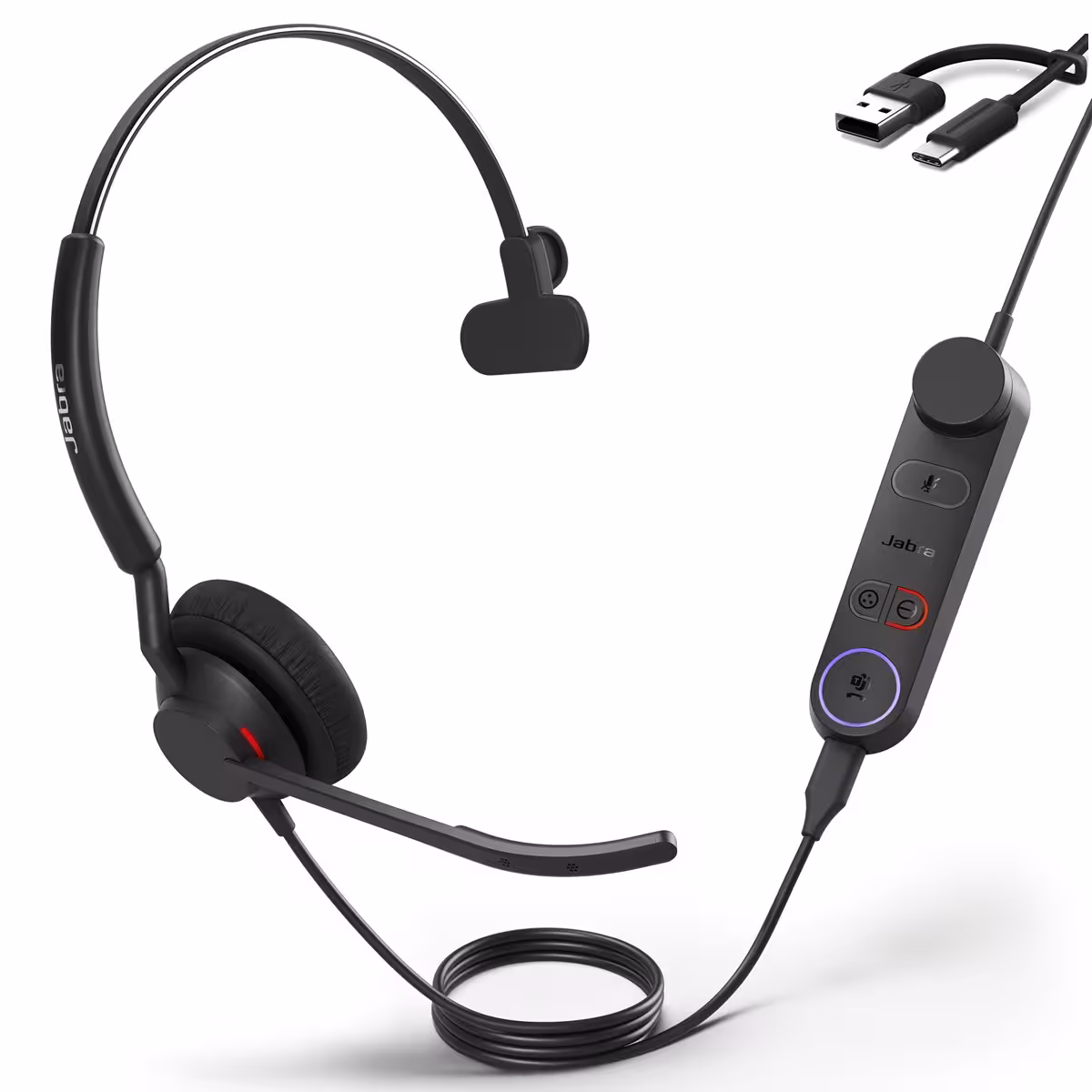 Jabra Engage 50 II MS Mono Headset & Link USB C/A MS mit USB-C auf USB-A Adapter