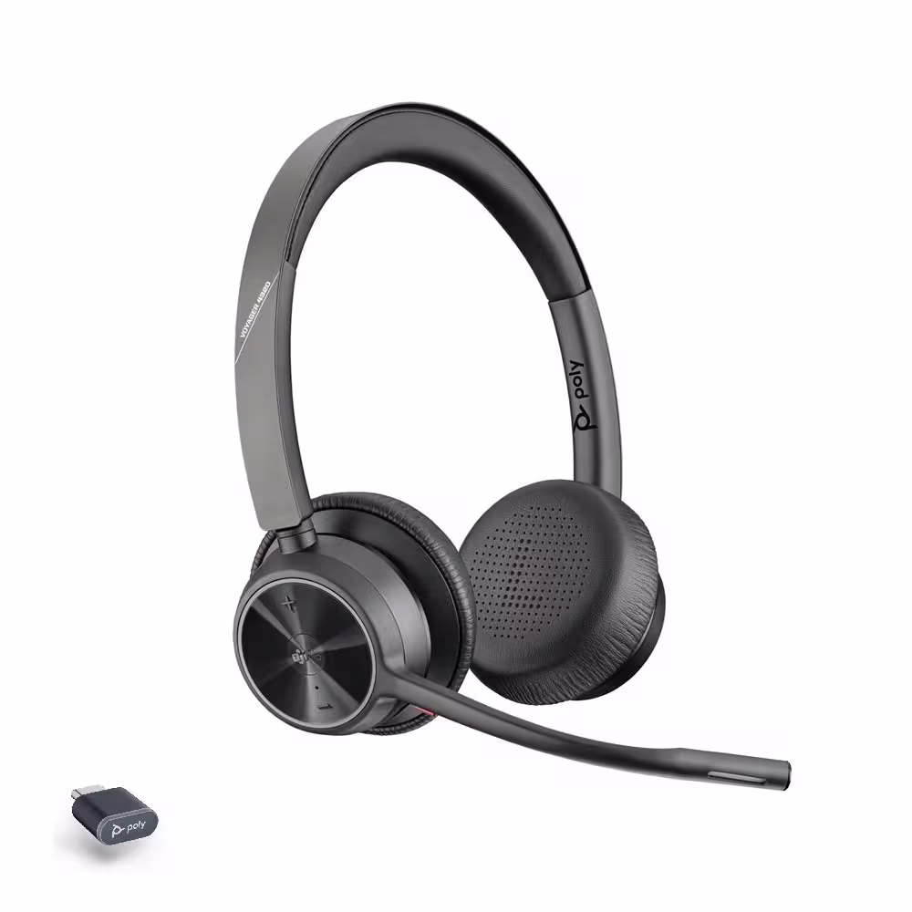 Poly Voyager 4320 UC-M Station USB-C Stereo Bluetooth Headset inkl. Ladeschale & BT700 USB-C Dongle für Microsoft Teams