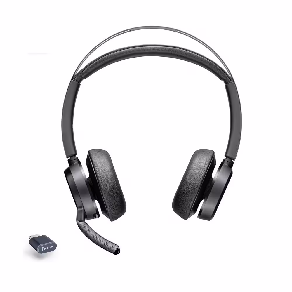 Poly Voyager Focus2 UC-M USB-C/-A Teams Stereo ANC Bluetooth Headset inkl. BT700 USB-C Dongle (&USB-A Adapter) ohne Ladeschale für Microsoft Teams