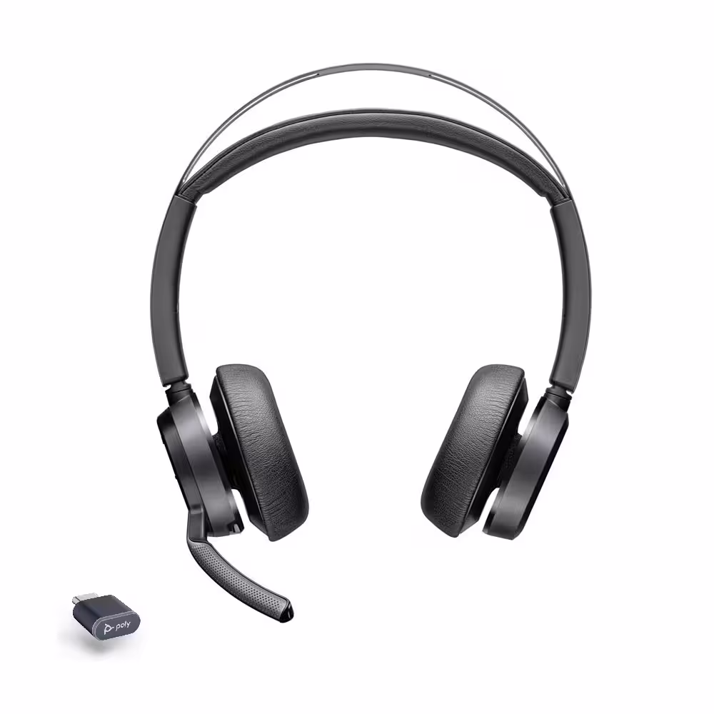 Poly Voyager Focus2 UC USB-C/-A UC Stereo ANC Bluetooth Headset inkl. BT700 USB-C Dongle (&USB-A Adapter) ohne Ladeschale für UC