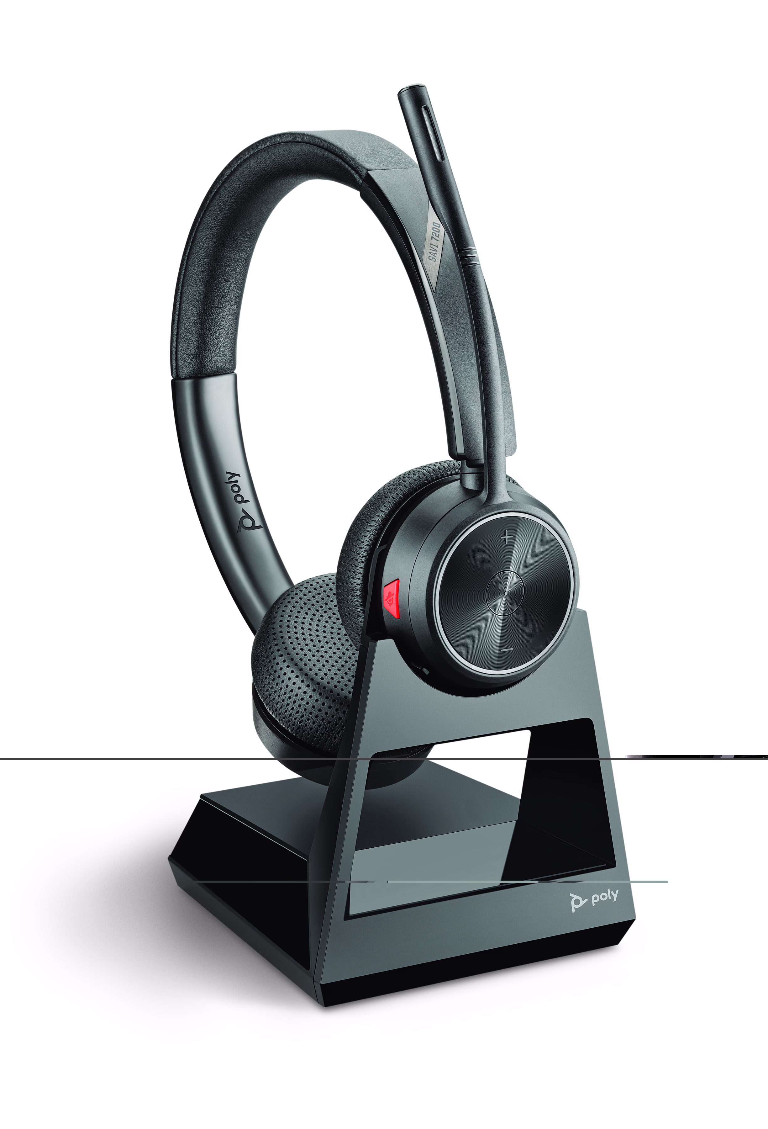 Poly Savi 7320 Office UC Stereo Ultra-Secure DECT NC Headset mit Acoustic Fence für Festnetz und PC