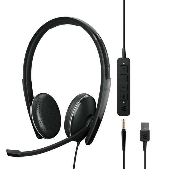 EPOS ADAPT SC 165 USB-A II & 3,5mm Klinke Duo Headset inkl. abnehmbarem USB-Kabel mit In-Line Call C