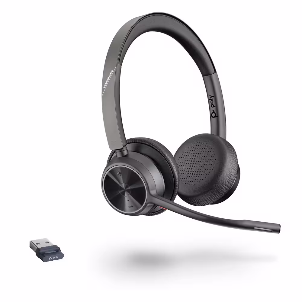 Poly Voyager 4320 UC Station USB-A Stereo Bluetooth Headset inkl. Ladeschale & BT700 USB-A Dongle für UC