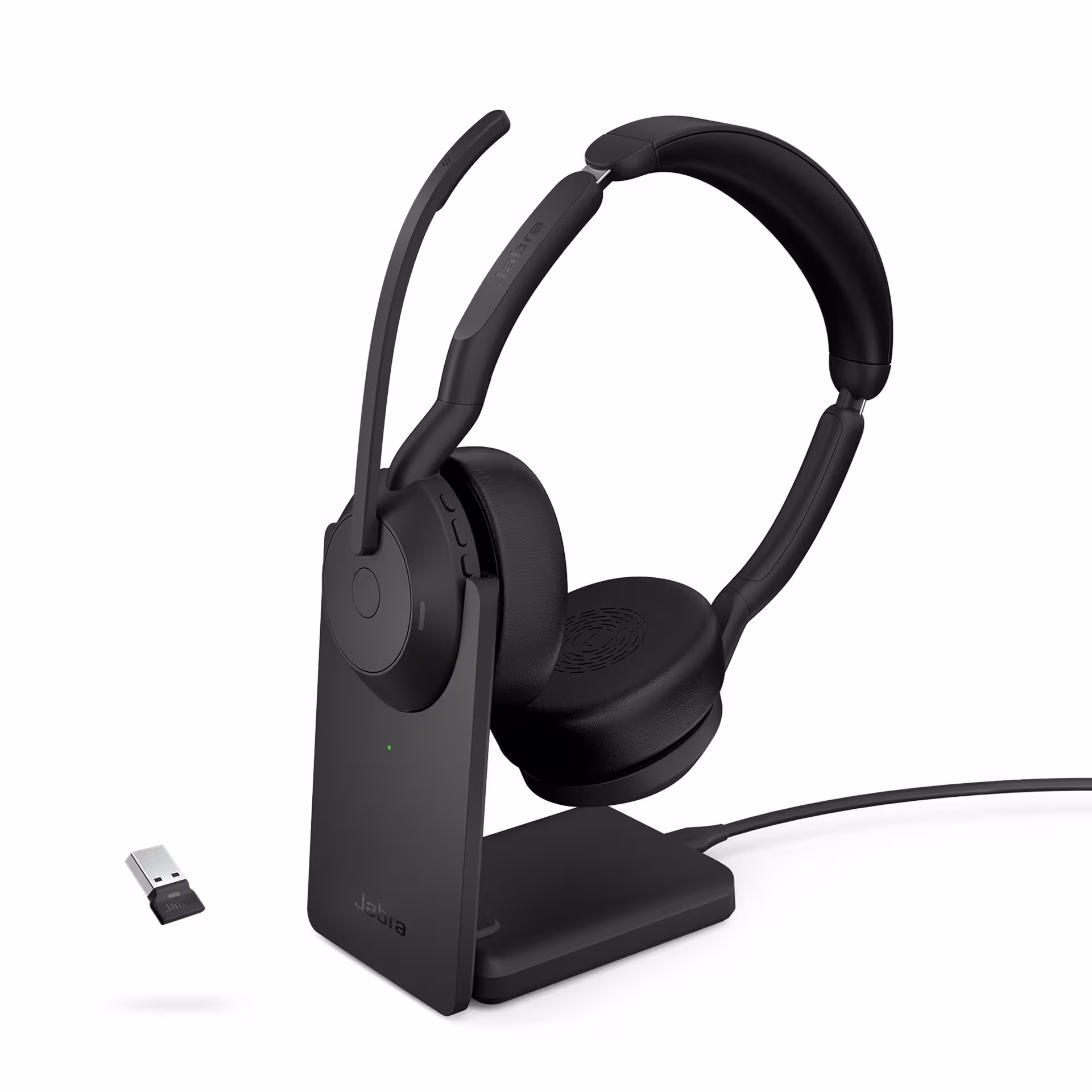 Jabra Evolve2 55 Stand Link380/390a UC Stereo Bluetooth ANC Headset inkl. Ladestation & Link380/390a USB-A Bluetooth Dongle für UC