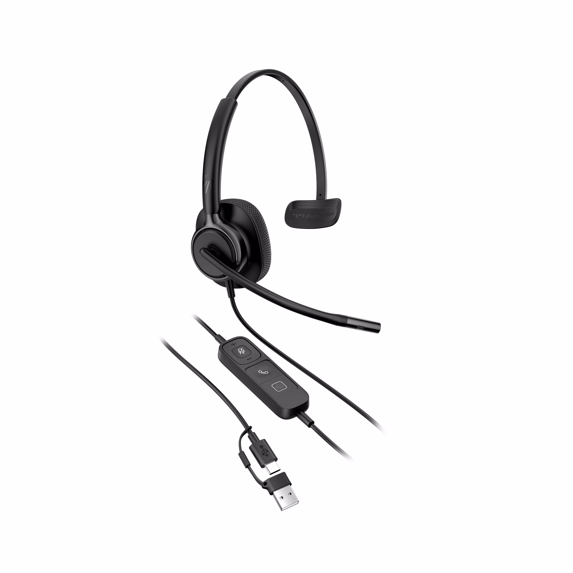 HP Poly Mission 415 Monaural USB-C/A Headset mit Kunstlederpolster mit USB-C auf USB-A Adapter