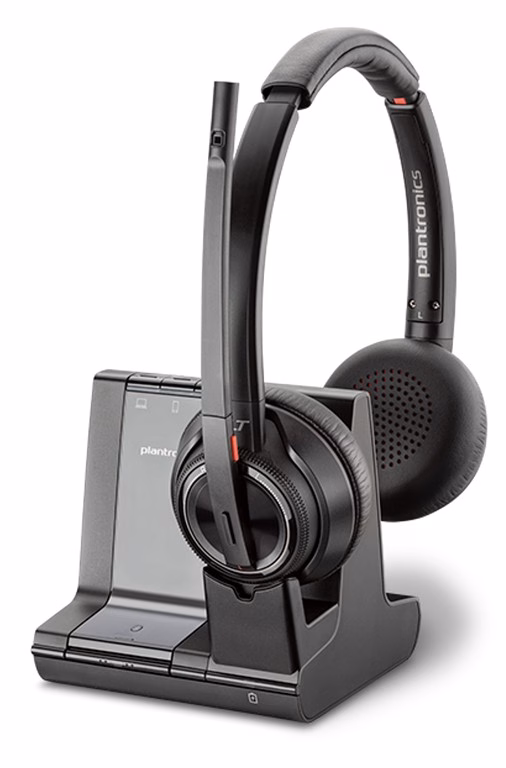 Poly Savi 8220 Duo ANC Office DECT NC Headset mit Active Noise Cancellation für Festnetz, PC Softpho