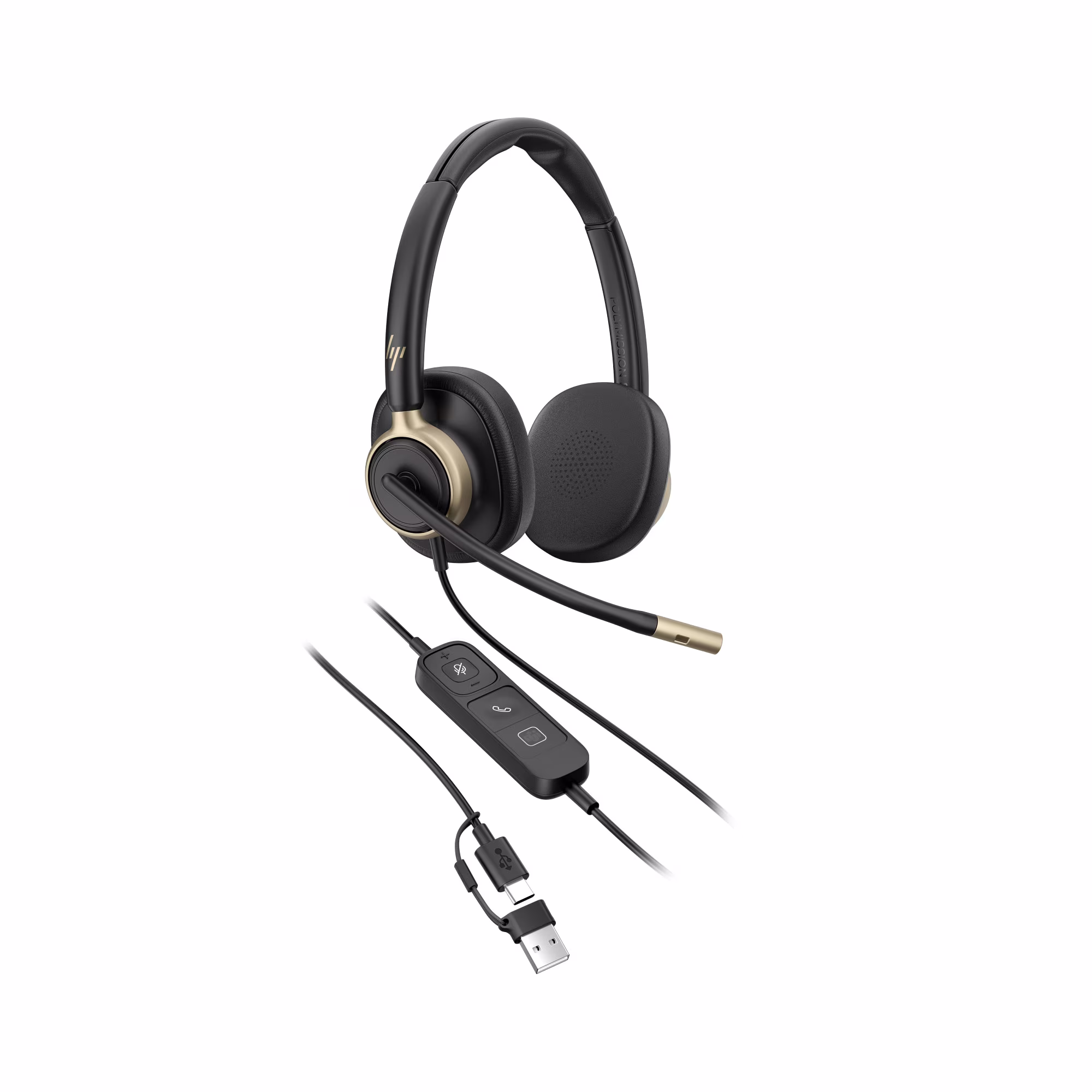 HP Poly Mission 825 Stereo ANC USB-C/A Headset mit Kunstlederpolster mit USB-C auf USB-A Adapter