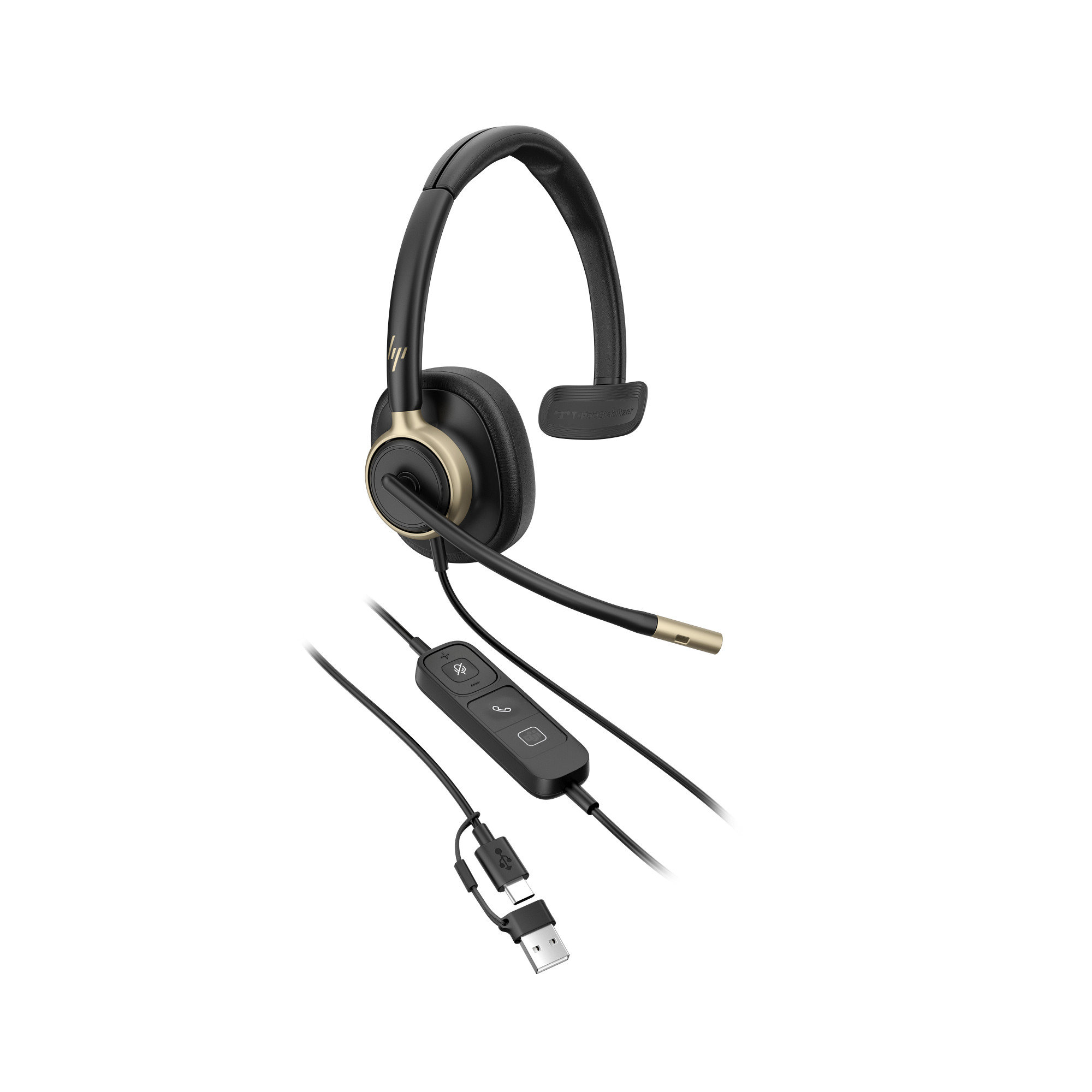 HP Poly Mission 815 Monaural ANC USB-C/A Headset mit Kunstlederpolster mit USB-C auf USB-A Adapter