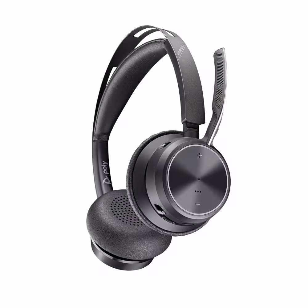 Poly Voyager Focus2 UC Station USB-C/-A UC Stereo ANC Bluetooth Headset inkl. Ladeschale & BT700 USB-C Dongle (&USB-A Adapter) für UC