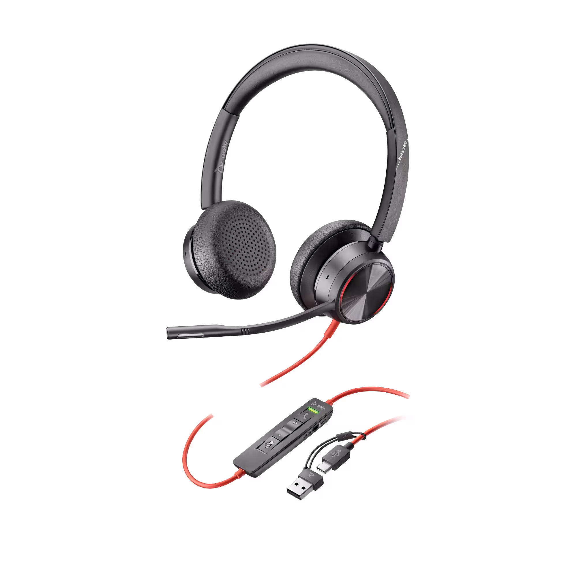 Poly Blackwire 8225 "USB-C auf USB-A Adapter" ANC Duo UC Headset mit Active Noise Cancelling für UC