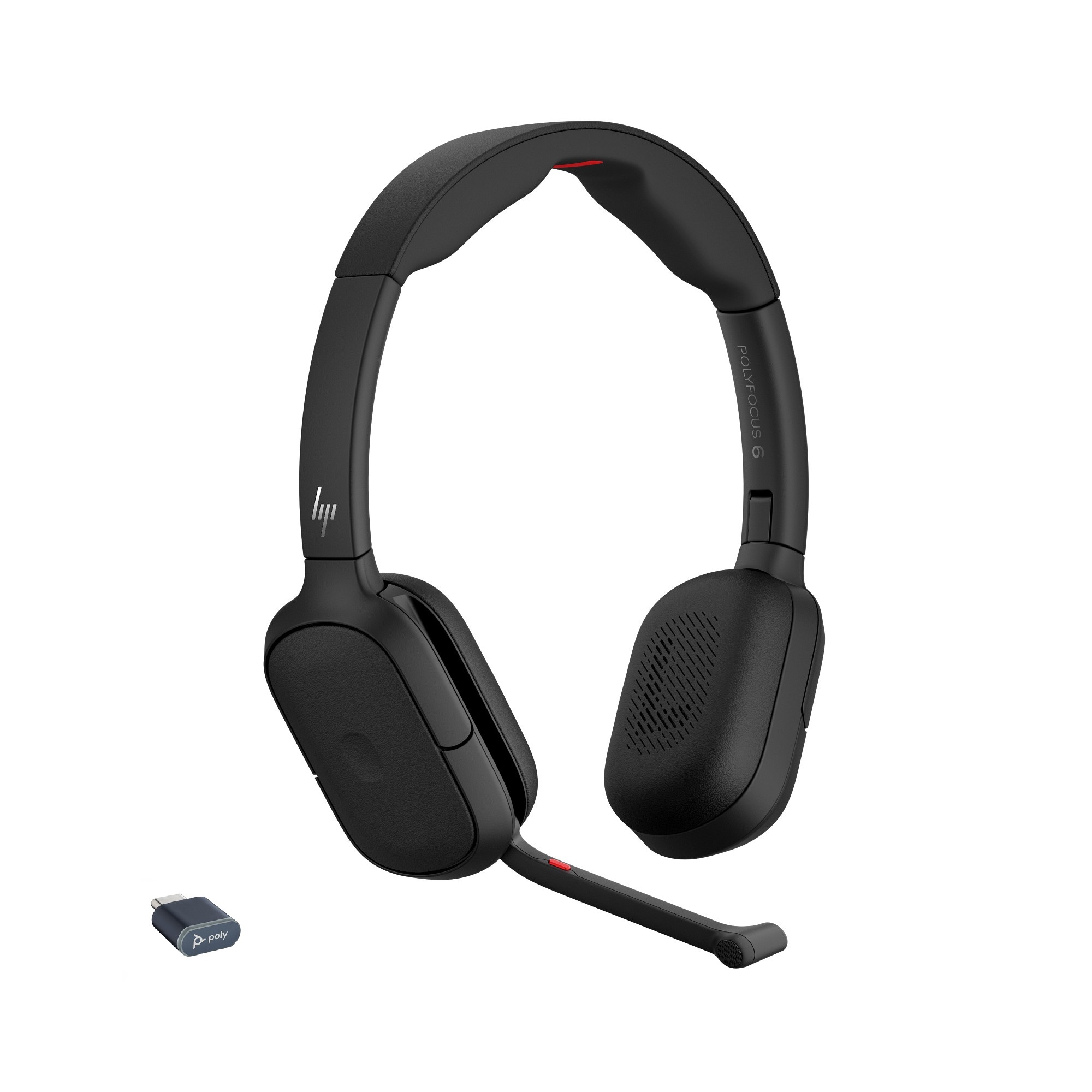 HP Poly Focus 625 WCS Stereo Bluetooth ANC Headset inkl. Focus Wireless Charge Stand & BT700 Bluetooth USB-C Dongle & USB-C auf USB-A Adapter