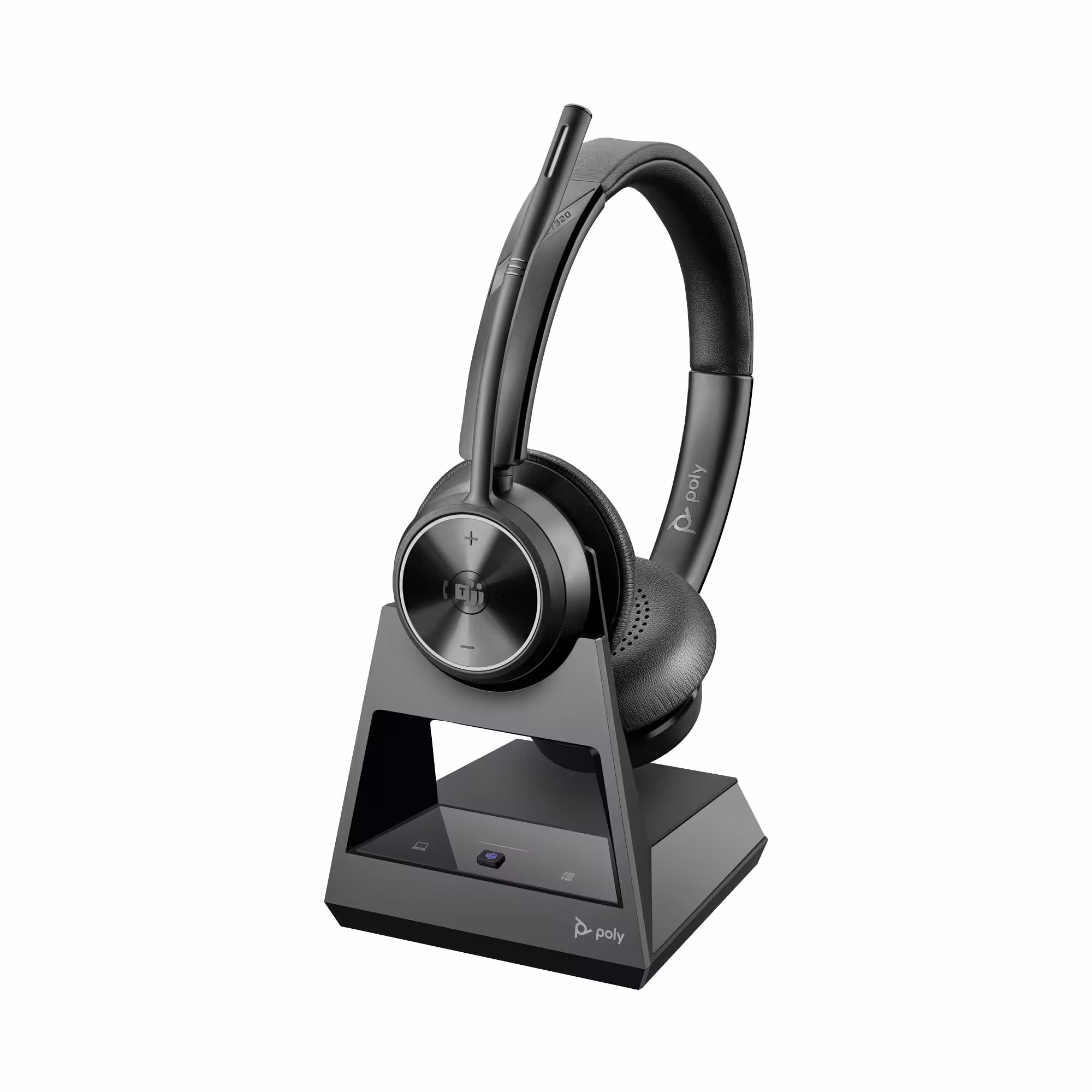 Poly Savi 7320 Office UC Stereo Ultra-Secure DECT NC Headset mit Acoustic Fence für Festnetz und PC