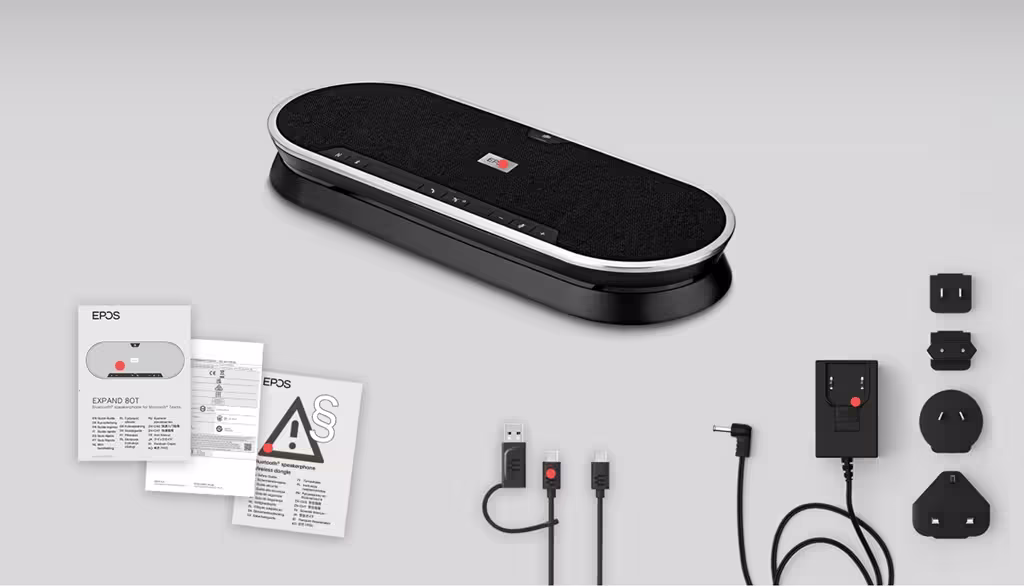 EPOS EXPAND 80T Teams Bluetooth & USB-C Speakerphone mit BTD 800 USB-Dongle (inkl. USB-C-/USB-A Adapter & Universal-Netzteil) erweiterbar für Microsoft Teams zertifiziert