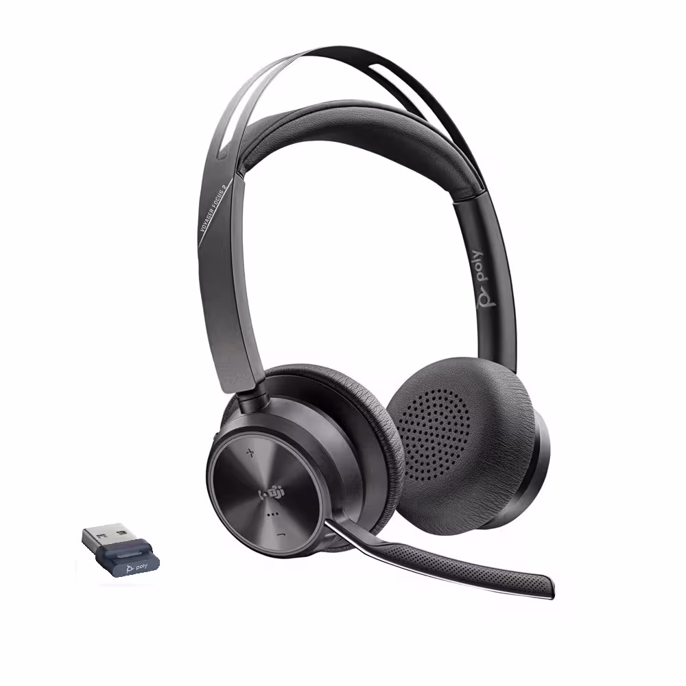 Poly Voyager Focus2 UC-M USB-A Teams Stereo ANC Bluetooth Headset inkl. BT700 USB-A Dongle für PC So