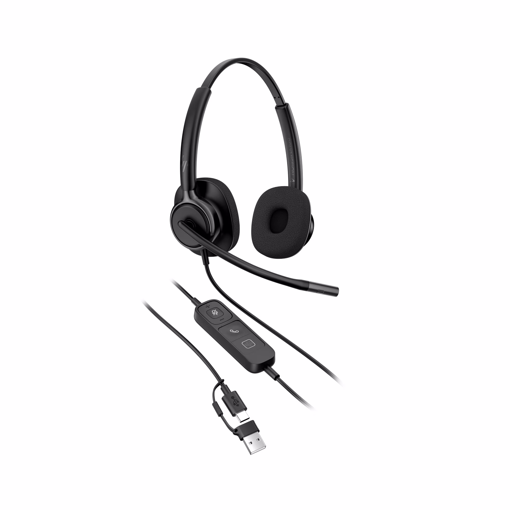 HP Poly Mission 425 Classic Stereo USB-C/A Headset mit Schaumstoffpolster mit USB-C auf USB-A Adapter